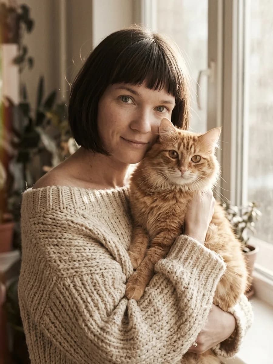 С котом на руках