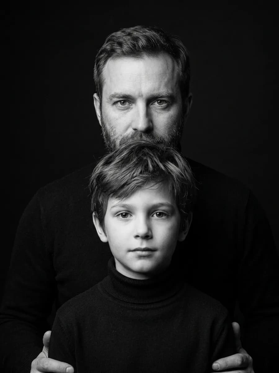 Ч/б портрет родителя и ребёнка — пример 2