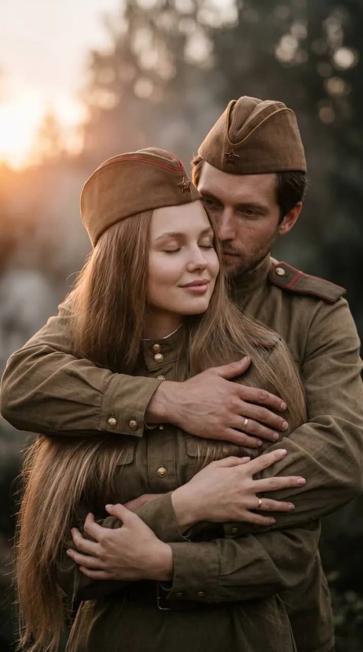 Пара в военной форме на закате