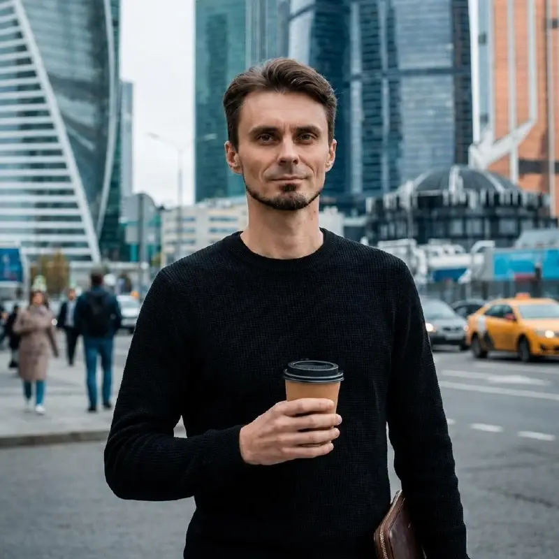 Уличный портрет на фоне Москва-Сити