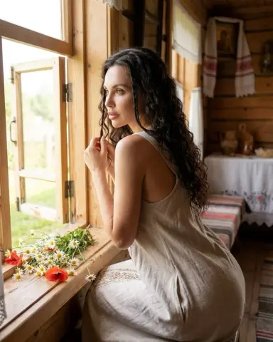 На подоконнике в избе