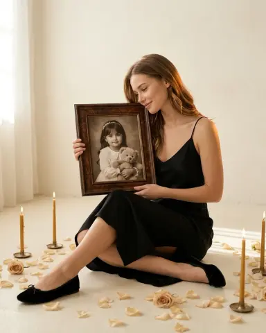 С детской фотографией в рамке