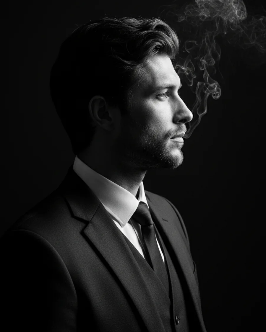 Чёрно-белый профиль в дыму