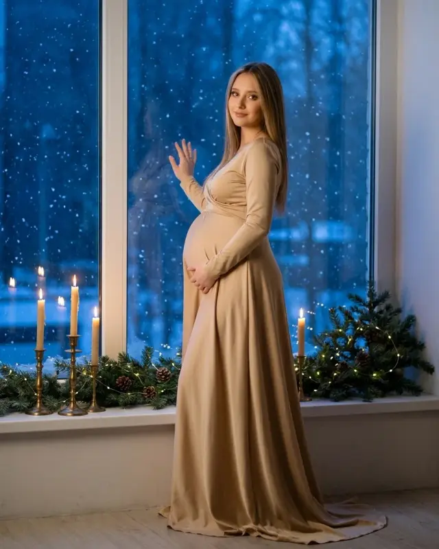 Новогодняя беременность — пример кадра ИИ-фотосессии