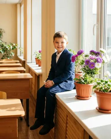 На подоконнике класса