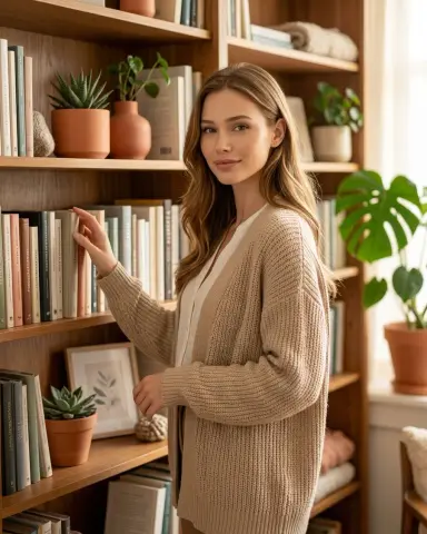 У книжной полки
