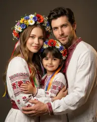 Семья в славянском стиле: Студийный портрет в вышиванках, кадр 4
