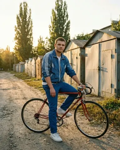 С велосипедом у гаражей