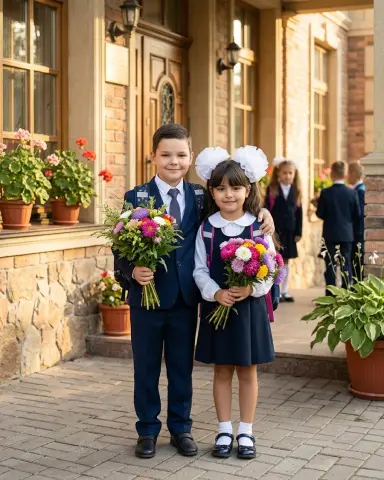 Брат и сестра в школу