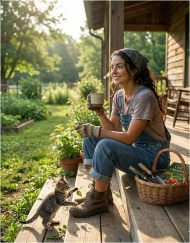 Дачное утро с котёнком