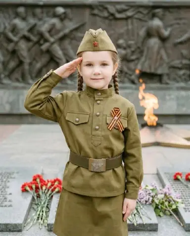 Девочка салютует у Вечного огня
