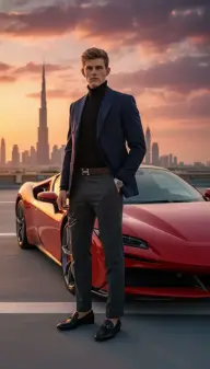 Промт для сцены «Ferrari на крыше в Дубае»