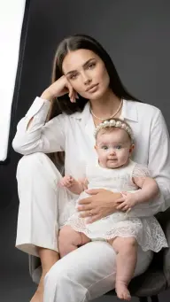 Промт для сцены «Мама и малышка в белом»