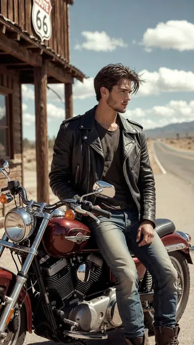 Мото-байкер на Route 66
