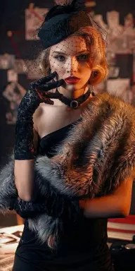 Femme fatale (нуар): Нуар: вуаль и мех, кадр 1