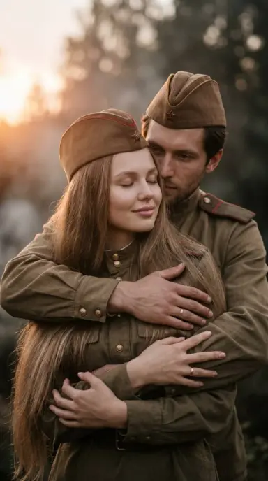 Пара в военной форме на закате
