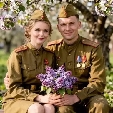 Пара ветеранов с сиренью