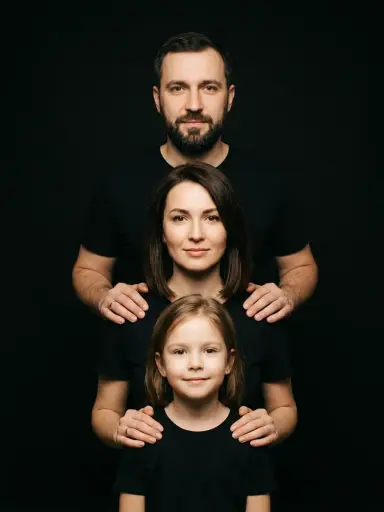 Семейный портрет на чёрном фоне — пример 1
