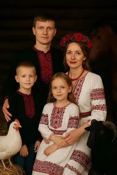 Семья в славянском стиле