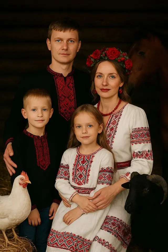 Семья в славянском стиле — пример кадра ИИ-фотосессии