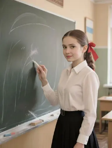 Выпускница у школьной доски