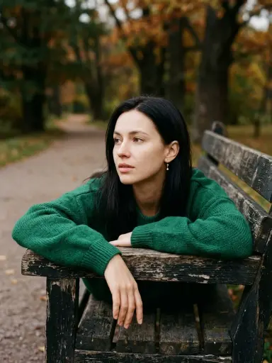 Зелёный свитер на скамейке — пример 1