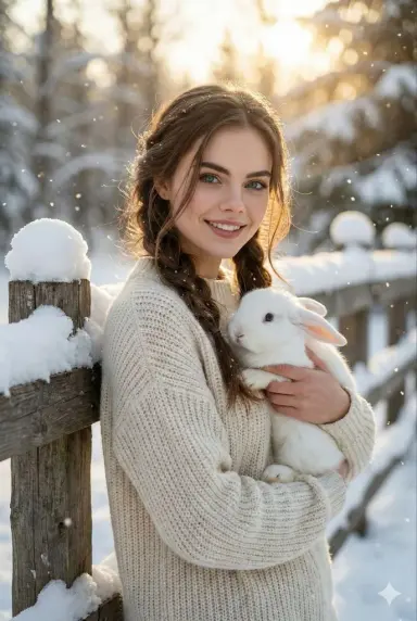 Зимний портрет с кроликом